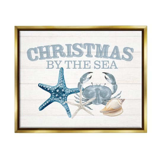 Stupell Industries Christmas By The Sea Nautical Framed Floater Canvas Wall Art